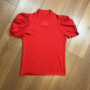 Love Ever After Red Puff Sleeve Keyhole Mockneck Blouse Size XL